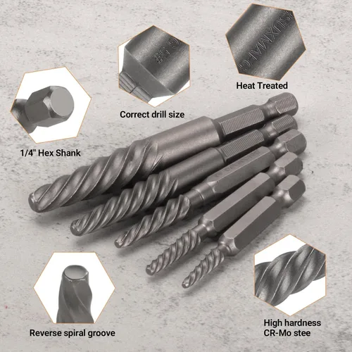 Miniatura 3 de Juego de extractor de tornillos dañados, extractor de pernos fácil de sacar de 6 piezas para quitar fácilmente pernos rotos, tornillos pelados
