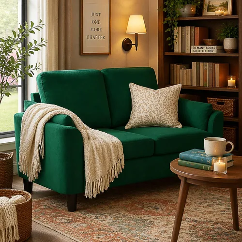 Miniatura 25 de 57" Small Loveseat Sofa, Mid Century Modern Love Seat Couch with Back Cushions and Plastic Legs, 2 Seater Couches for Living Room, Bedroom, Small