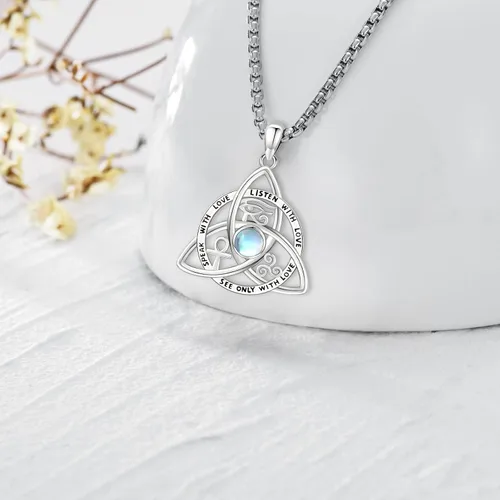 Miniatura 259 de Collar de pentagrama de plata de ley con triple luna, diosa celta, nudo celta, nudo de brujas, Ankh, sol y luna, Hécate, lilith, Santa Muerte