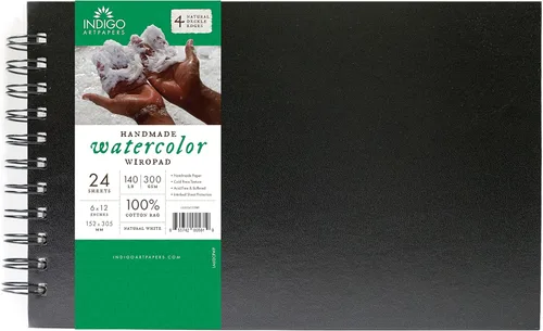 Miniatura 9 de Indigo Artpapers Papel de acuarela, 24 hojas, 6 x 9 pulgadas (140 libras/10.58 oz), trapo 100% algodón hecho a mano, prensado en frío, papel