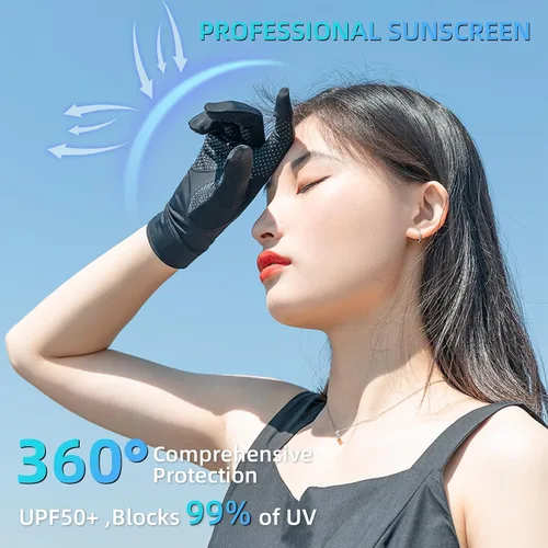Miniatura 2 de ROCKBROS Guantes de protección UV suaves y delgados para mujer, guantes de protección solar antideslizantes de seda de hielo con dedos extraíbles