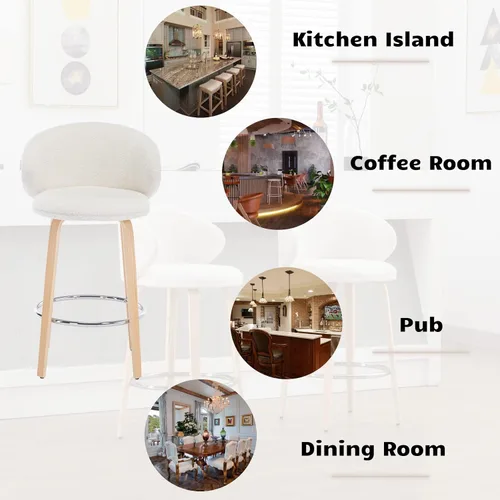 Miniatura 7 de HEAH-YO Juego de 2 taburetes de bar modernos de 26 pulgadas de altura de mostrador con respaldo de barril y patas de madera, taburete de cocina