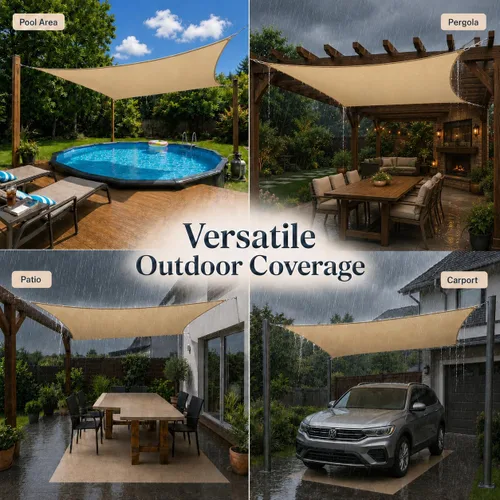 Miniatura 7 de ColourTree 6' x 6' Tamaño Personalizado Beige TADS9.5 Toldo Cuadrado Impermeable UPF50 Toldo de Sombra, 95% de Bloqueo UV y Resistente al Agua