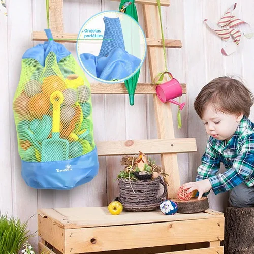 Miniatura 6 de EocuSun Bolsa de malla grande para playa, tote durable con cordón, mochila para juguetes de natación y alberca, bolsas de almacenamiento para Azul