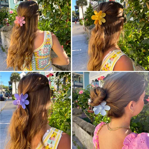 Miniatura 6 de Pinzas para el cabello de flores, 8 unidades, pinzas grandes para mujeres y niñas, cabello grueso y delgado, agarre fuerte, antideslizante, gran