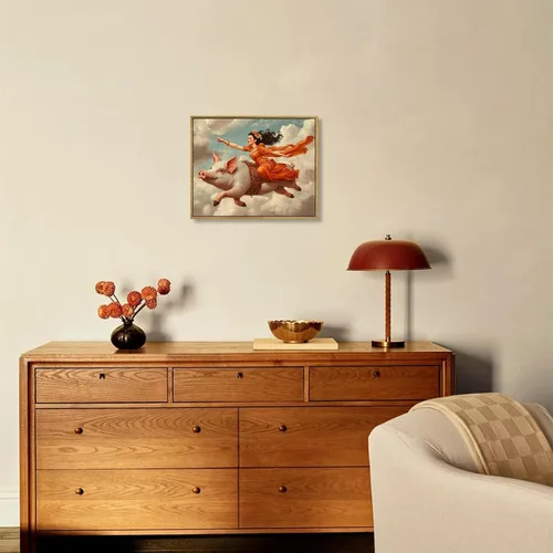 Miniatura 6 de Arte de pared de mujer victoriana, clásico ecléctico antiguo, impresiones divertidas de cerdo, lienzo retro surrealista, arte de pared de animales