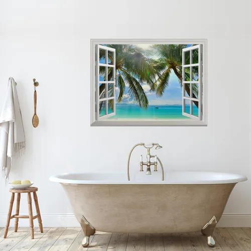 Miniatura 13 de Wall26 - Adhesivo para pared / Mural para pared, extraíble, diseño de río en un pueblo tranquilo, decoración para pared, vista creativa de ventana