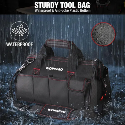 Miniatura 2 de WORKPRO W081022A - Bolsa de almacenamiento de herramientas de boca ancha con base de goma resistente al agua, 16 pulgadas