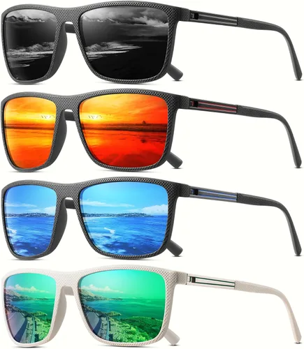 Miniatura 12 de Gafas de sol polarizadas para hombre, clásicas, ligeras, para conducir, pesca, golf, sol, protección UV 4PCS-negro+rojo+azul+lce azul-a