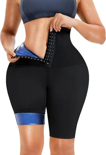 KUMAYES - Pantalones de sauna para mujer con cintura alta, pantalones cortos adelgazantes de compresión térmica para entrenamiento, ejercicio,