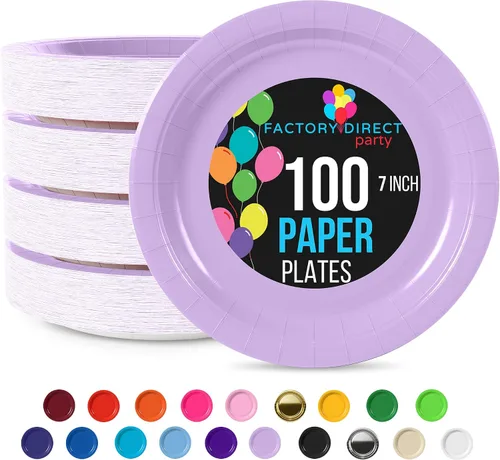 Miniatura 25 de Exquisite Party Solids - Platos desechables de papel amarillo de 7 pulgadas, para fiestas, 100 unidades, resistentes, 350 GSM, suministros