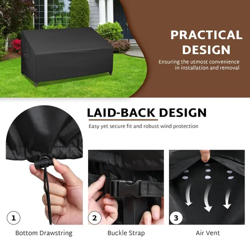 Miniatura 5 de iBirdie Funda de sofá para muebles de patio, 87 x 38 x 35 pulgadas, funda impermeable para sofá biplaza de 3 plazas, para exteriores, color negro