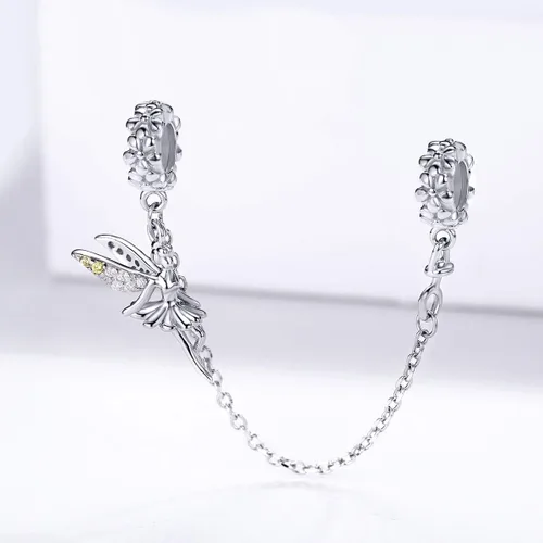Miniatura 3 de Abalorio de cadena de seguridad de corazón de plata de ley 925 para pulseras y collares europeos