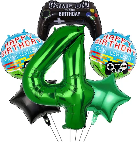 6 globos de videojuegos, controlador de videojuegos, globo de aluminio de tereftalato de polietileno con número de cumpleaños, suministros de fiesta