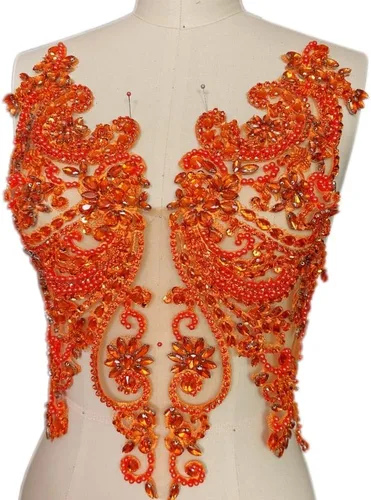 Miniatura 10 de Apliques de encaje hechos a mano con diamantes de imitación para coser en cuentas de vidrio, accesorios para ropa de vestir (blanco)