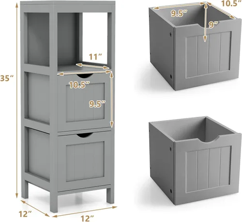 Miniatura 3 de Giantex Organizador de baño y armario de almacenamiento, soporte organizador de almacenamiento con 2 cajones extraíbles, dispositivo anti-caída
