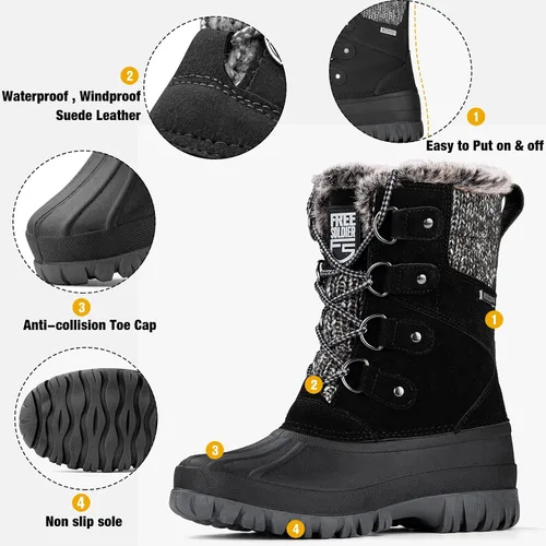 Miniatura 3 de FREE SOLDIER Botas de nieve impermeables con aislamiento térmico para clima frío para mujer