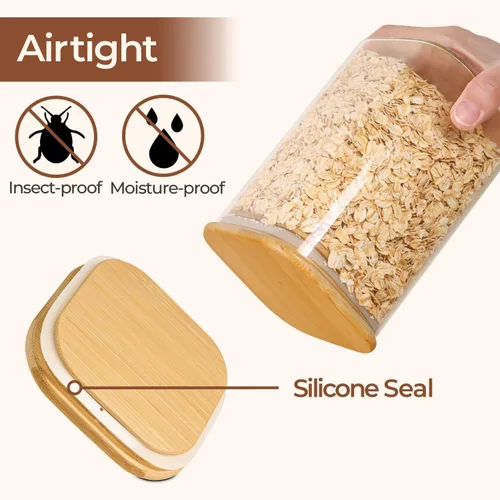 Miniatura 7 de ComSaf Juego de 3 contenedores de almacenamiento de vidrio con tapas de 1.4 Qt, tarros de vidrio con tapas, tarro de almacenamiento de alimentos