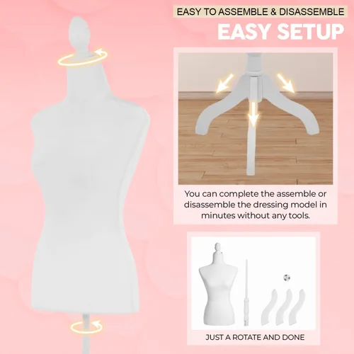 Miniatura 5 de Forma de vestido de maniquí de 49.6 a 63.7 pulgadas, altura ajustable, cuerpo de maniquí, espuma de alta densidad con trípode de madera, base