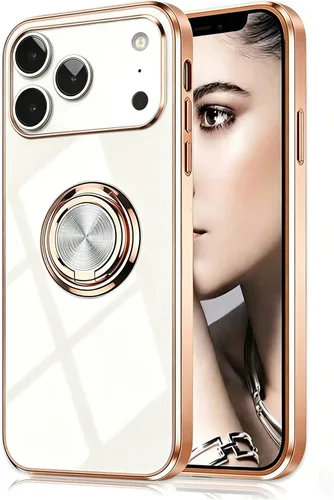Miniatura 16 de Compatible con iPhone 11 Kickstand, anillo de rotación de 360 grados integrado con borde de oro rosa brillante que funciona con soporte magnético