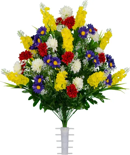 Miniatura 16 de Sympathy Silks Flores artificiales para cementerios – Decoraciones para tumbas - 1 ramo de flores silvestres de violeta púrpura y naranja, 1 montura