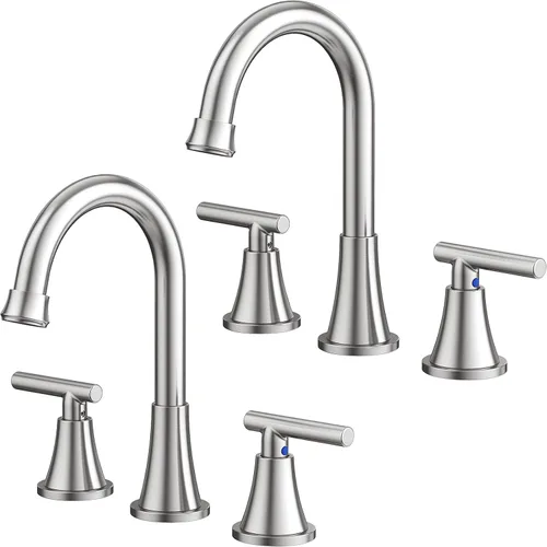 Miniatura 18 de Grifos de Baño para Lavabo de 3 Orificios, Hurran Grifo de Lavabo de Baño Dorado Cepillado con Desagüe Pop-up y Líneas de Suministro, Grifo Oro