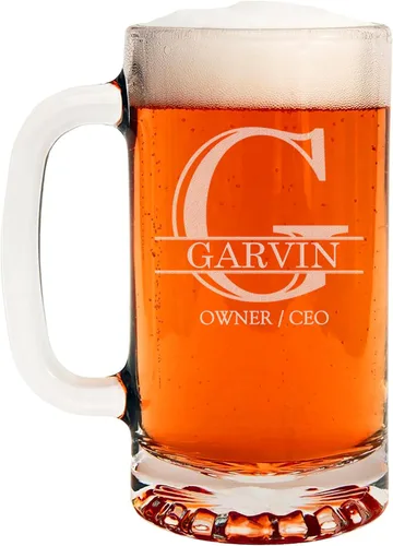 Miniatura 38 de Taza de cerveza de vidrio con monograma grabado de 16 onzas (letra B), regalos de cerveza personalizados de la A-Z para hombres, Día del Padre