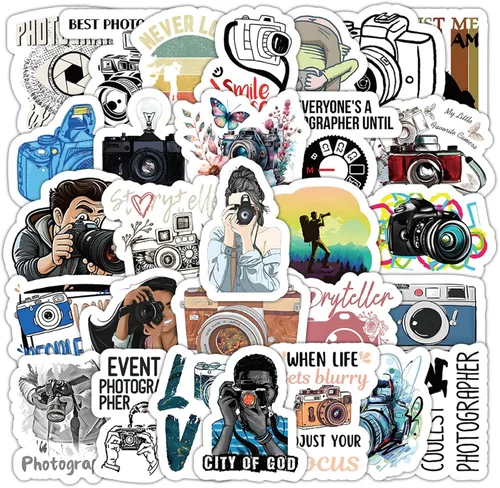 Miniatura 9 de Calcomanías para cámara, 55 unidades, fotógrafo, fotografía, cámara, impermeable, calcomanías de vinilo para botellas de agua, tazas, laptop