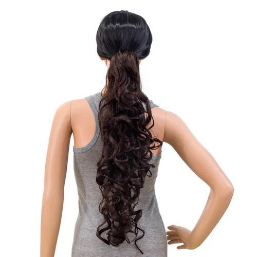 Miniatura 8 de SWACC Extensiones de cola de caballo de 24 pulgadas de largo, rizos desordenados y desordenados, extensiones de cabello sintético con clip