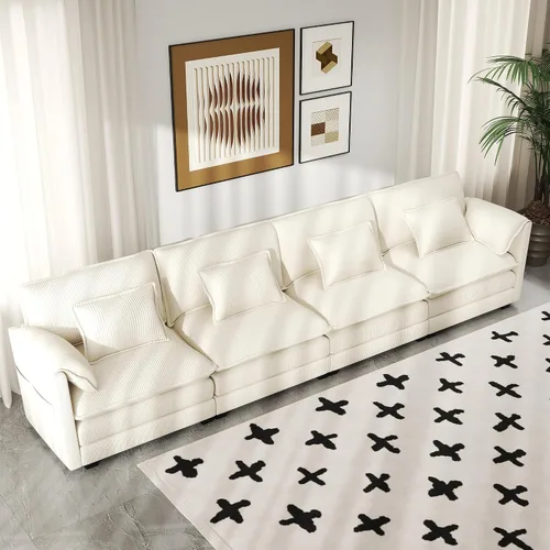 Miniatura 30 de Real Relax 145'' Sofá seccional modular, sofá convertible de 4 plazas con chenilla, 8 almohadas y 2 reposabrazos para sala de estar, oficina