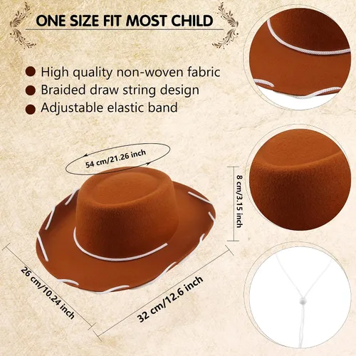 Miniatura 2 de Paquete de 10 sombreros de vaquero para niños, sombrero de vaquero occidental de fieltro para niños y niñas, cumpleaños, Halloween, suministros