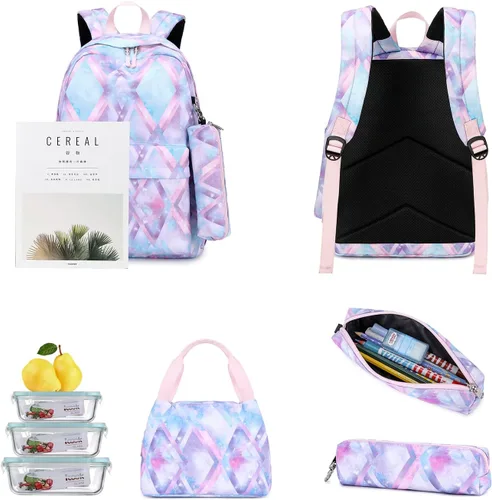 Miniatura 7 de Mochila escolar 3 en 1, Azul Tie dye, Mochila escolar