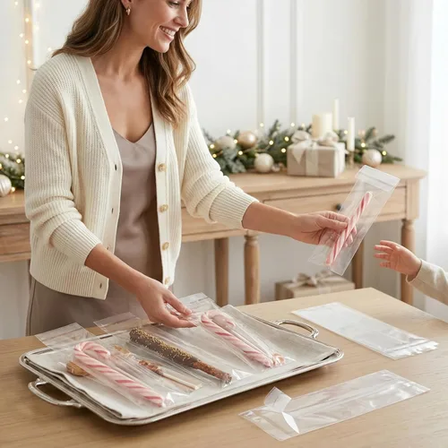 Miniatura 6 de 200 bolsas de celofán transparentes con autocierre adhesivo de 0.001 pulgadas, de plástico OPP para galletas horneadas y útiles para fiestas como