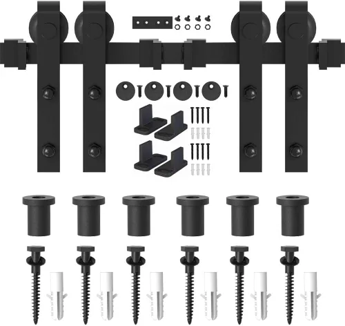 Miniatura 7 de Winsoon puerta de madera para establo, deslizante; kit para clóset, gabinete, con piezas metálicas, estilo antiguo para puertas dobles, superficie