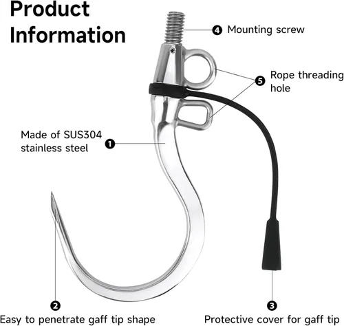 Miniatura 7 de SANLIKE Big Fishing Hook Tuna Hook 1/2 inch Thread 304 Stainless Steel Giant Saltwater Heavy Duty Fish Hook for Saltwater Sardines Swordfish