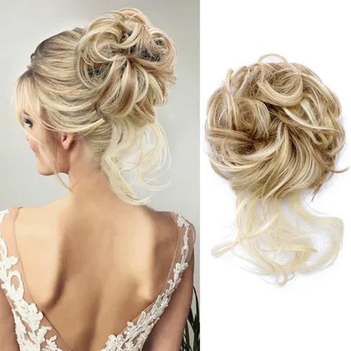 Miniatura 30 de KETHBE Moño desordenado, extensión de moños de pelo despeinado, banda elástica para el cabello, moño rizado para mujeres (negro)