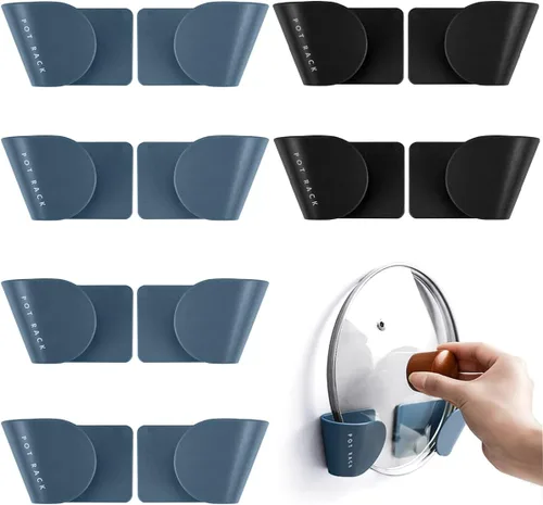 6 pares de organizadores de tapas de ollas de montaje en pared, ganchos para macetas de puerta de gabinete, soporte de tapa ajustable para pared de