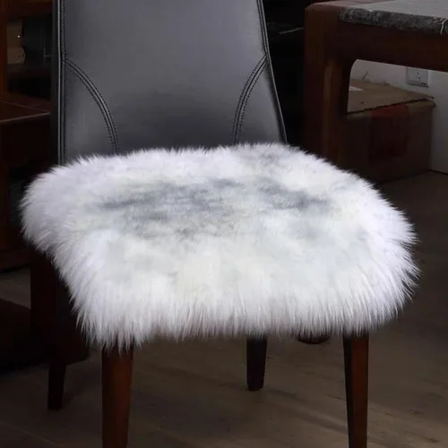 Miniatura 2 de OKAYDA Cojín cuadrado de 18 x 18 pulgadas para silla de piel de oveja australiana, felpa gruesa, antideslizante, lana suave, para comedor, hogar
