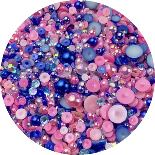 Miniatura 12 de Mezcla de perlas planas y diamantes de imitación, 2.16 oz de diamantes de imitación de resina semiredondas para manualidades, 0.116 in - 0.394 in