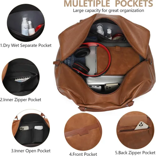 Miniatura 4 de Wogarl Bolsa de fin de semana para mujeres y hombres, bolsa grande de viaje, Marrón claro, Moda