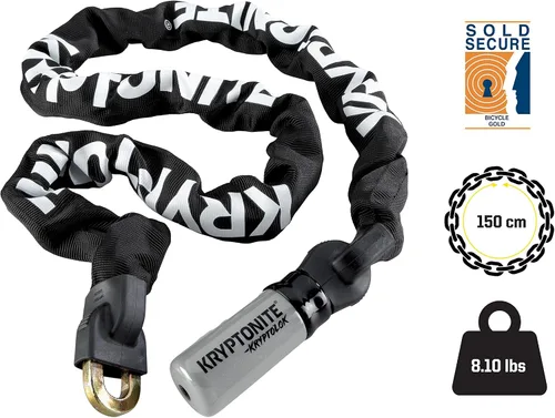 Miniatura 4 de Kryptonite Kryptolok 915 - Candado de cadena para bicicleta, 5 pies de largo, resistente, antirrobo, vendido, seguro, dorado, con llaves