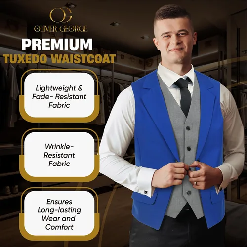 Miniatura 19 de Oliver George Chaleco formal de esmoquin en capas para hombre, chaleco de traje de negocios