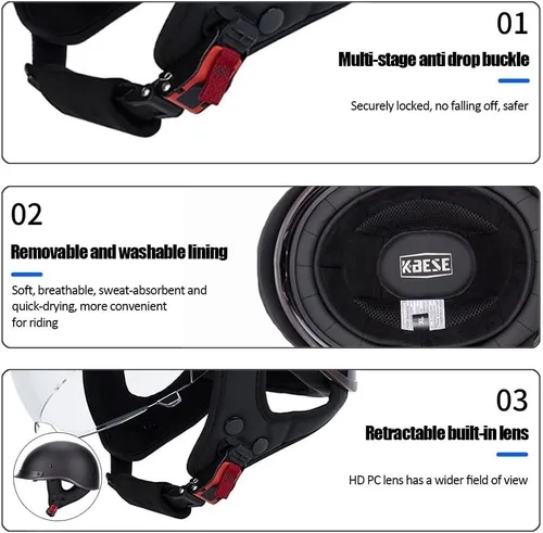 Miniatura 3 de Casco de motocicleta con Bluetooth, estilo alemán, casco abierto, aprobado por DOT, micrófono con altavoz integrado con visera retráctil