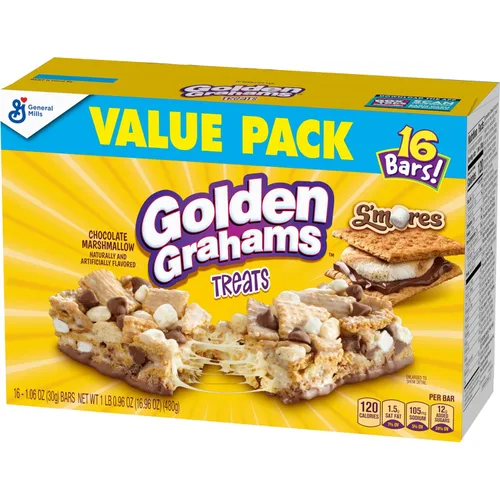 Miniatura 4 de Golden Grahams Barritas de cereales, S'mores, barras de aperitivos, paquete económico, 16 unidades, 16.96 onzas (paquete de 4)