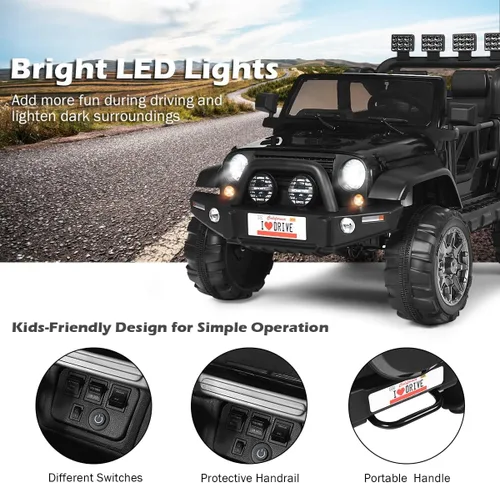 Miniatura 8 de OLAKIDS Camión de paseo para niños de 2 plazas, vehículo eléctrico con batería de 12 V con control remoto parental, suspensión de resorte, luces
