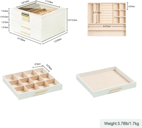 Miniatura 6 de Joyero con parte superior transparente, organizador grande de 3 capas para mujeres, aretes, anillos, collares, organizador de almacenamiento