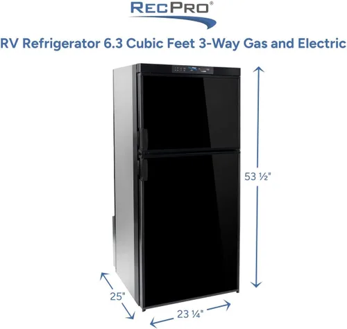 Miniatura 5 de Refrigerador RecPro RV 6.3 pies cúbicos de gas y eléctrico Acabado negro o acero inoxidable 110V / 12V / Gas propano (Acabado negro)