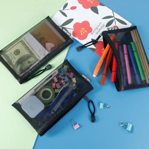 Miniatura 6 de HRX Package Bolsos pequeños de malla para cosméticos con cremallera, 6 piezas, Negro, Organizador de bolsas de maquillaje para viaje para bolso
