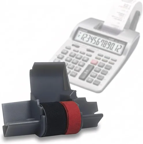 Miniatura 3 de Paquete de 2 rodillos de tinta para calculadoras Casio HR-100TM y HR-150TM color negro y rojo, compatible.