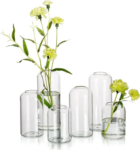 Miniatura 10 de Jarrones de botones de vidrio para flores - Hewory Juego de 3 jarrones pequeños modernos de vidrio soplado para centros de mesa, mini jarrones
